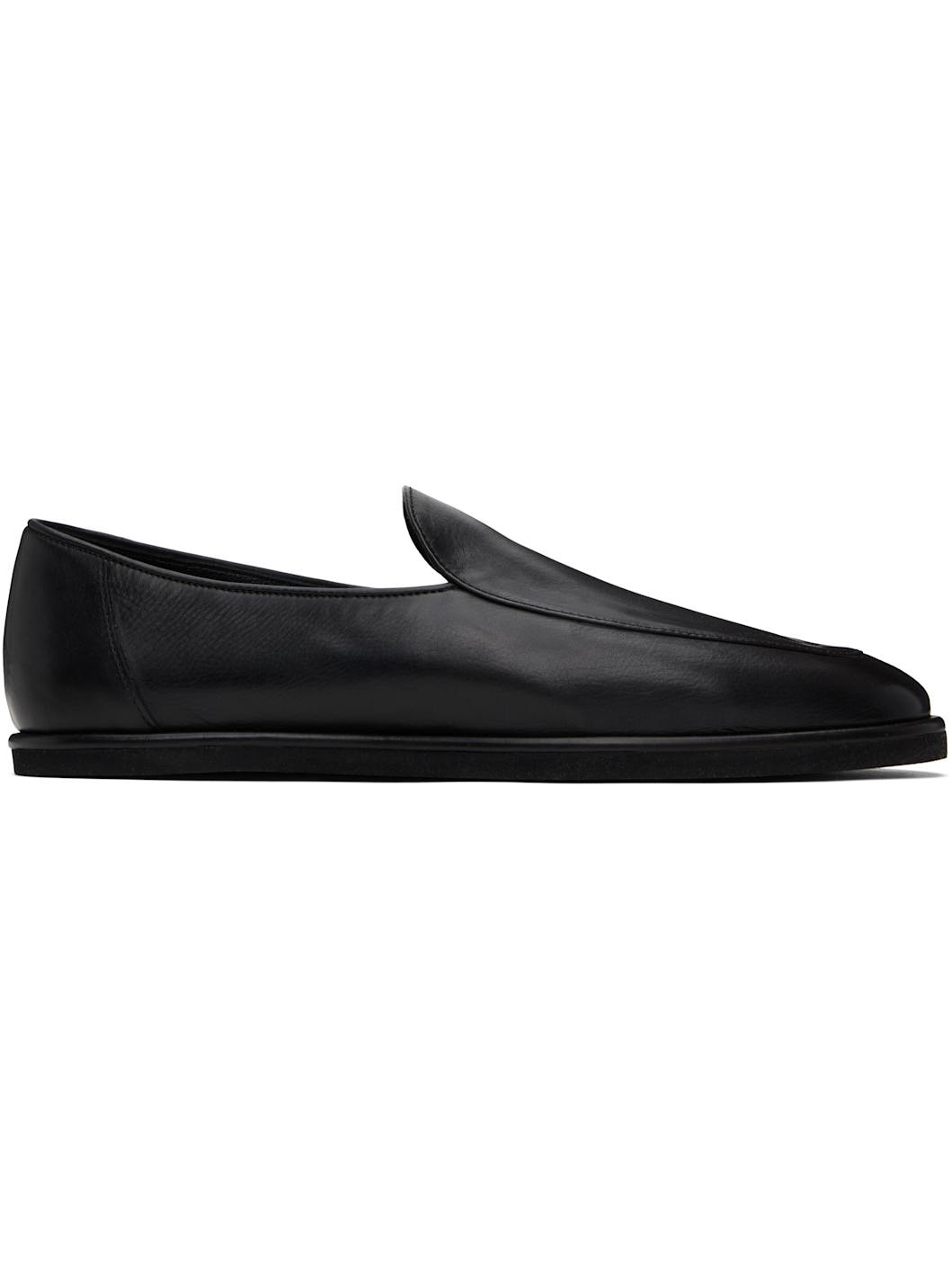 Black Soft Leather Slip-on Loafers - 1