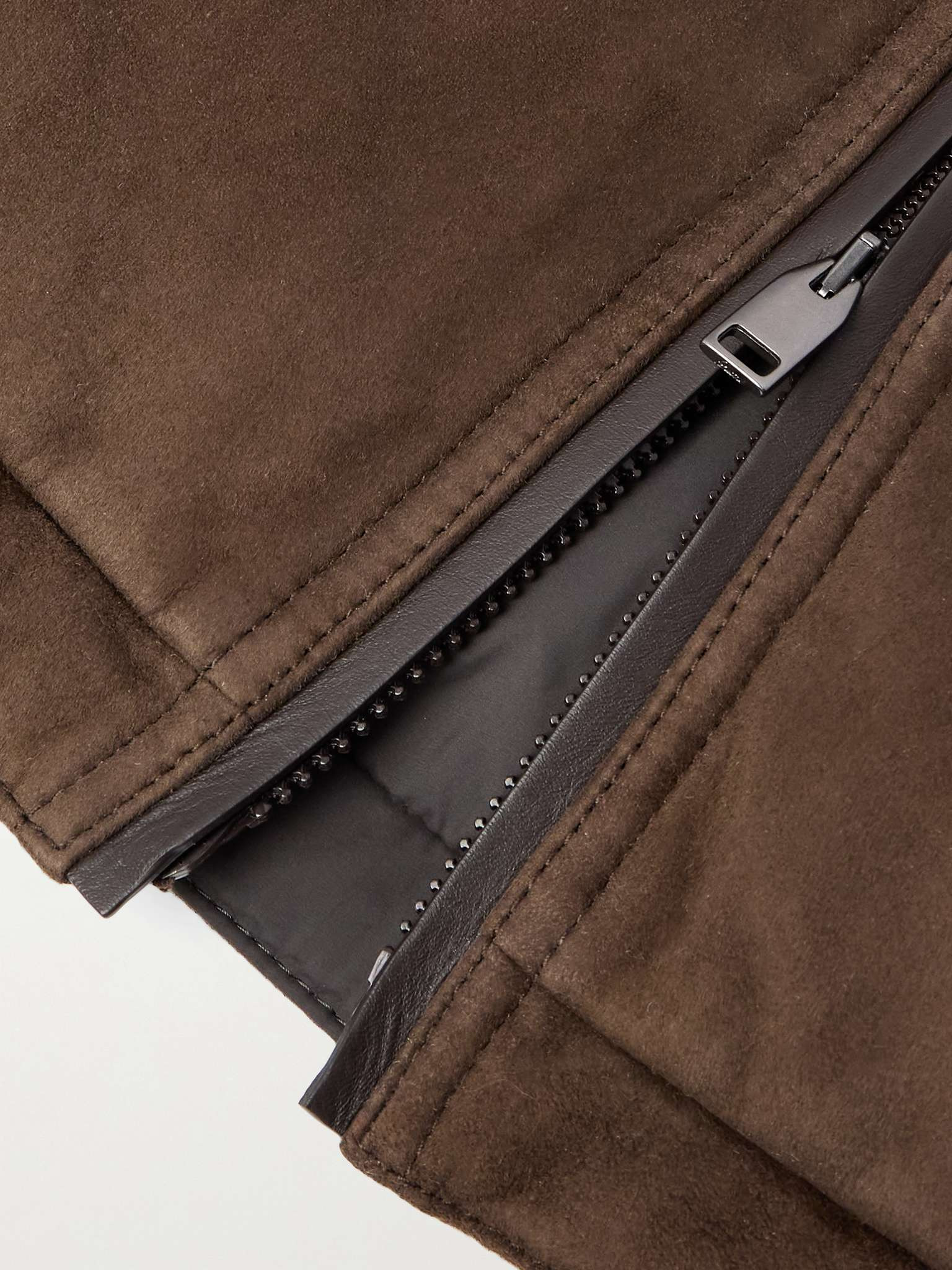 Leather-Trimmed Padded Quilted Suede Gilet - 6