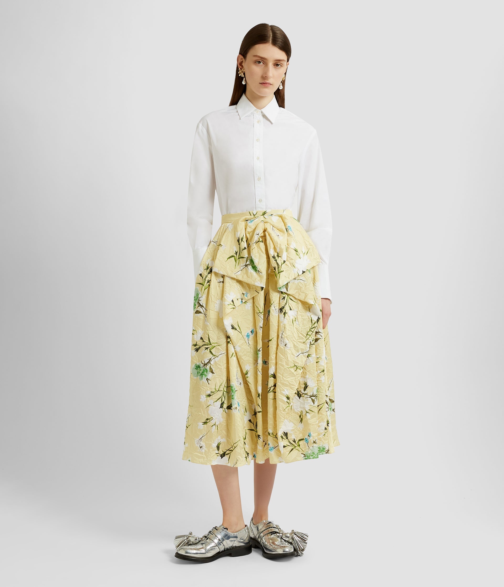 GATHERED BOW DETAIL MIDI SKIRT - 4