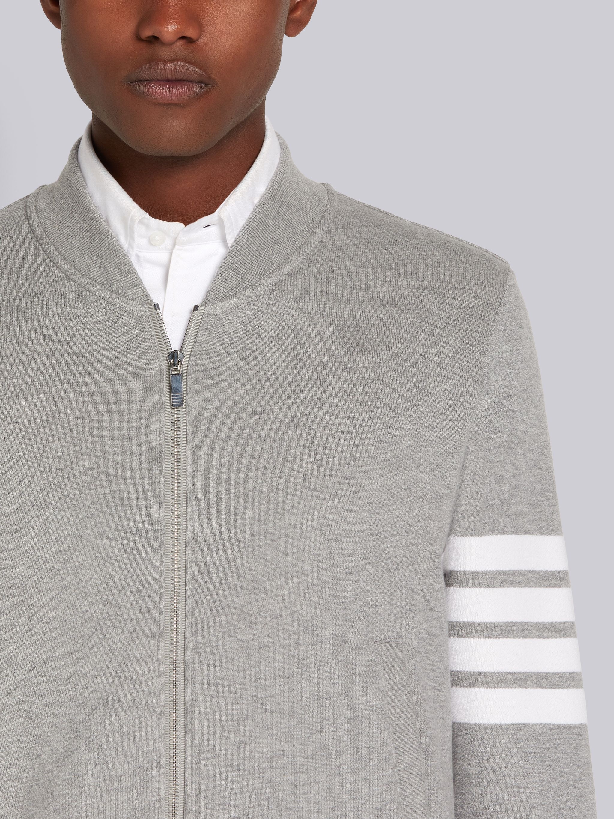 Light Grey Loopback Terry Engineered 4-Bar Bomber Jacket - 5