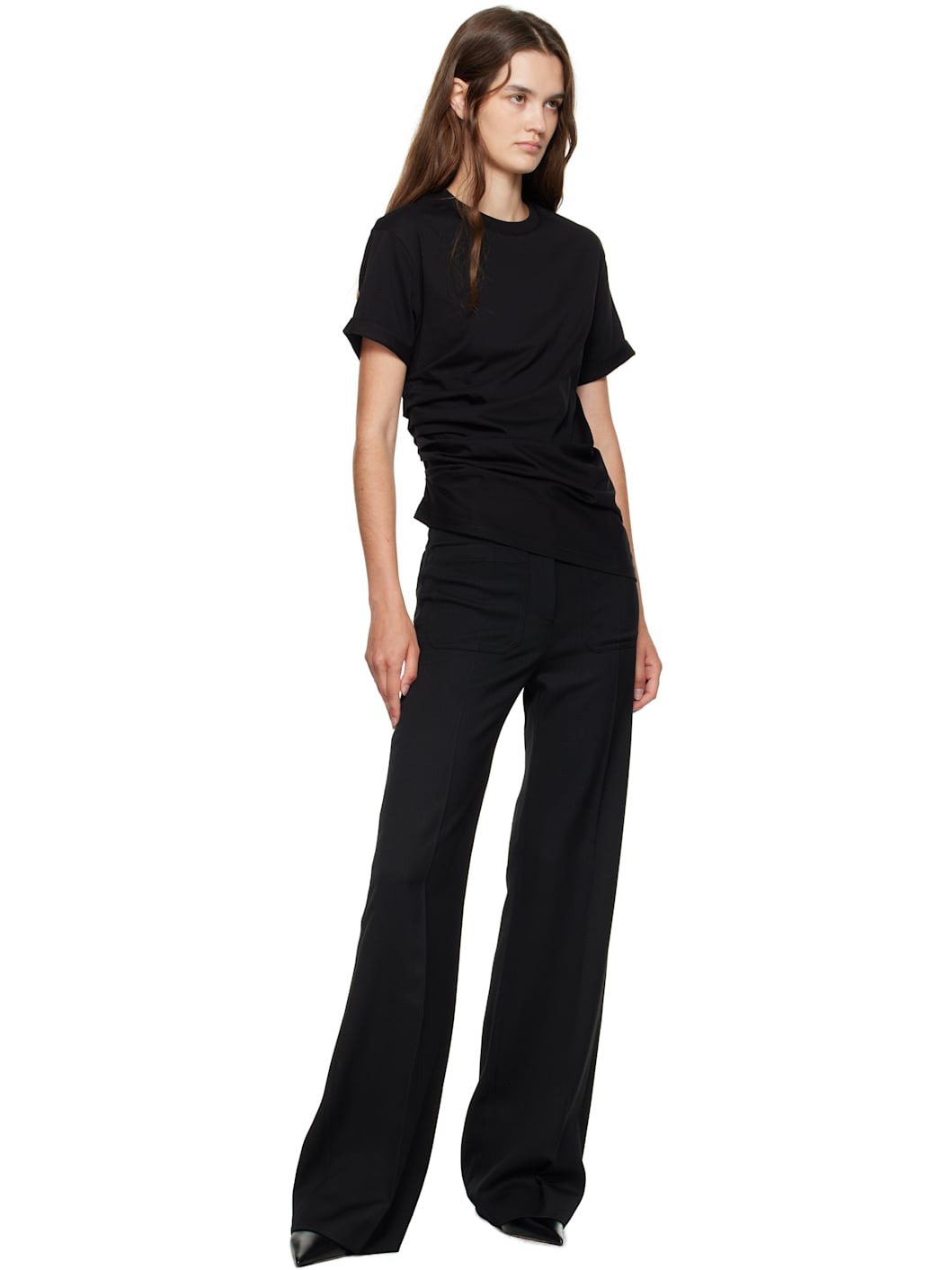 Black Gathered Detail T-shirt - 4