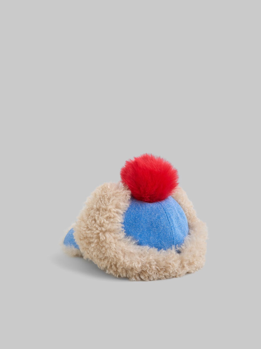 BLUE DENIM BASEBALL CAP WITH POMPON DETAIL - 2