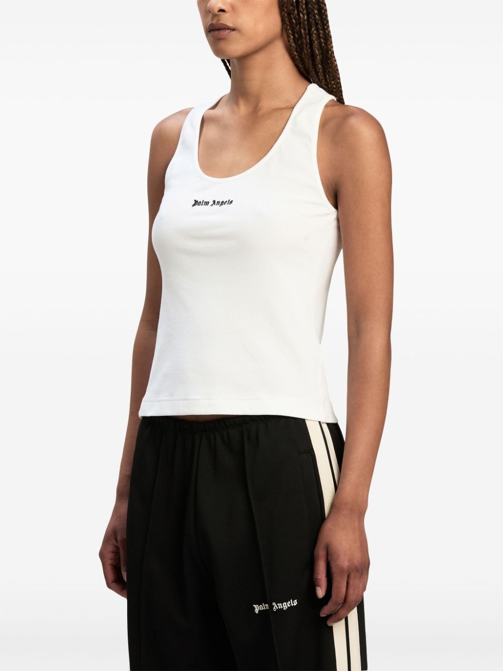 logo-embroidered ribbed tank top - 4