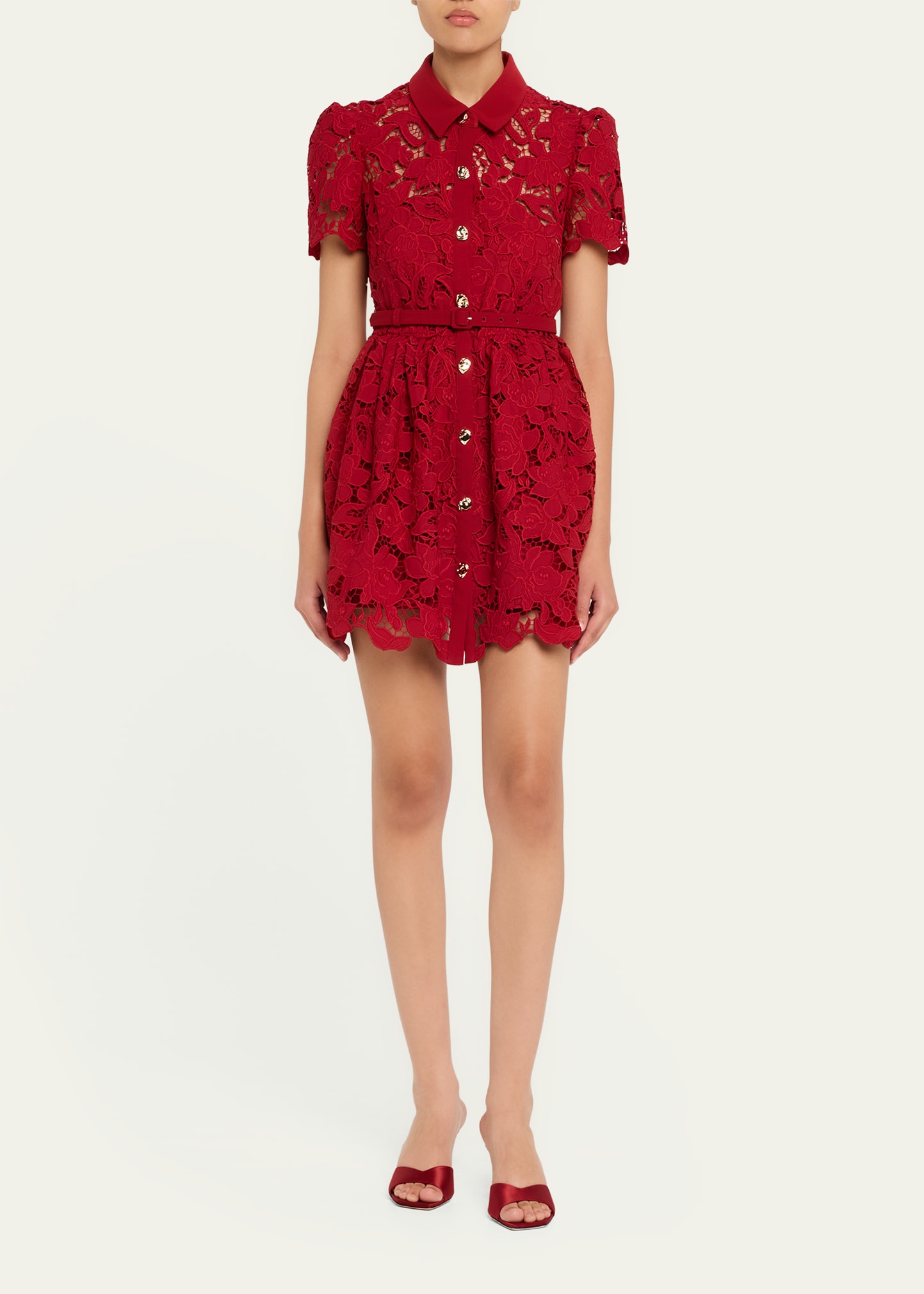 Belted Floral Lace Mini Shirtdress - 2