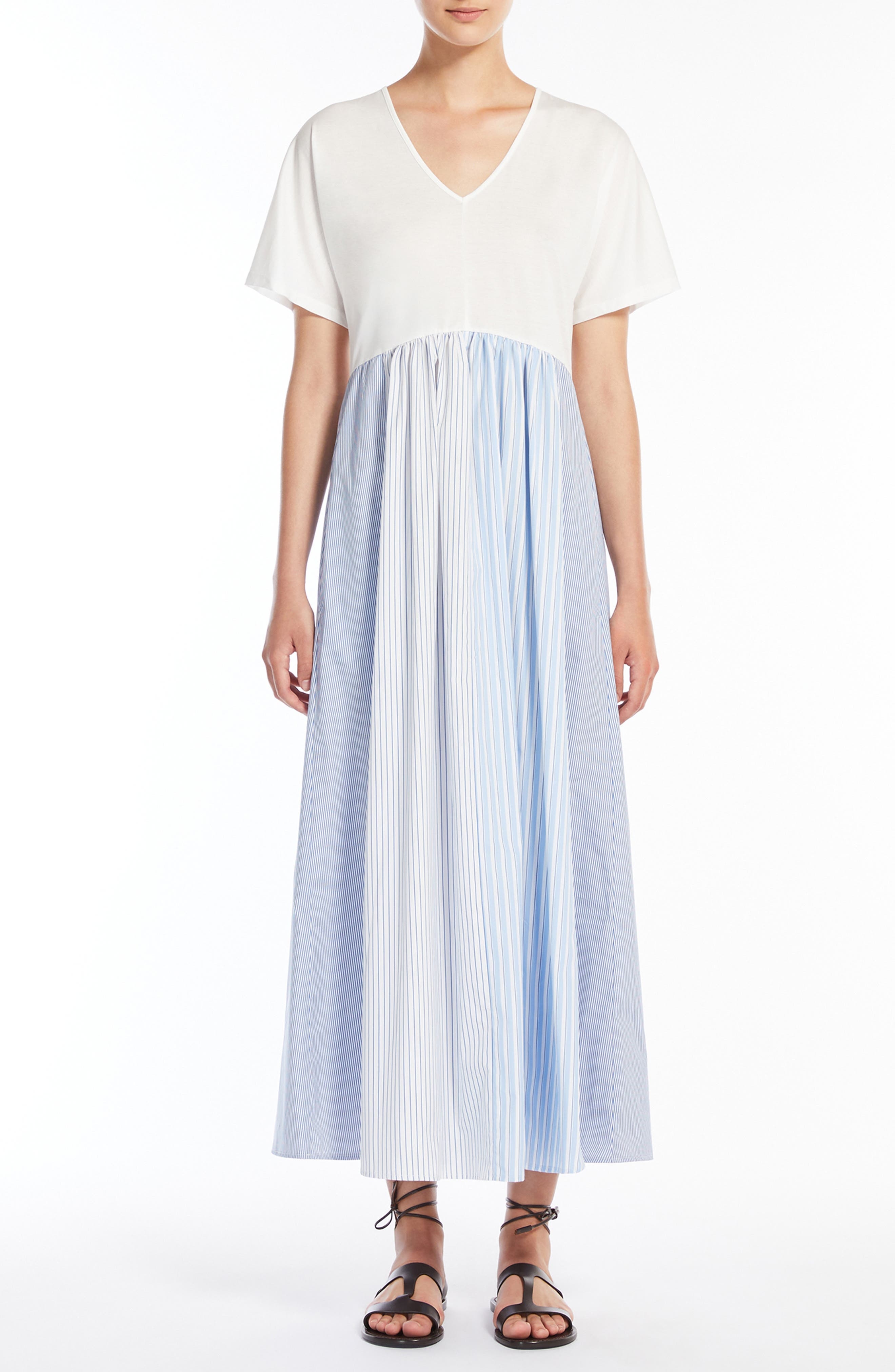 Weekend Max Mara Bronzo Mixed Media Dress in White/Blue at Nordstrom - 1