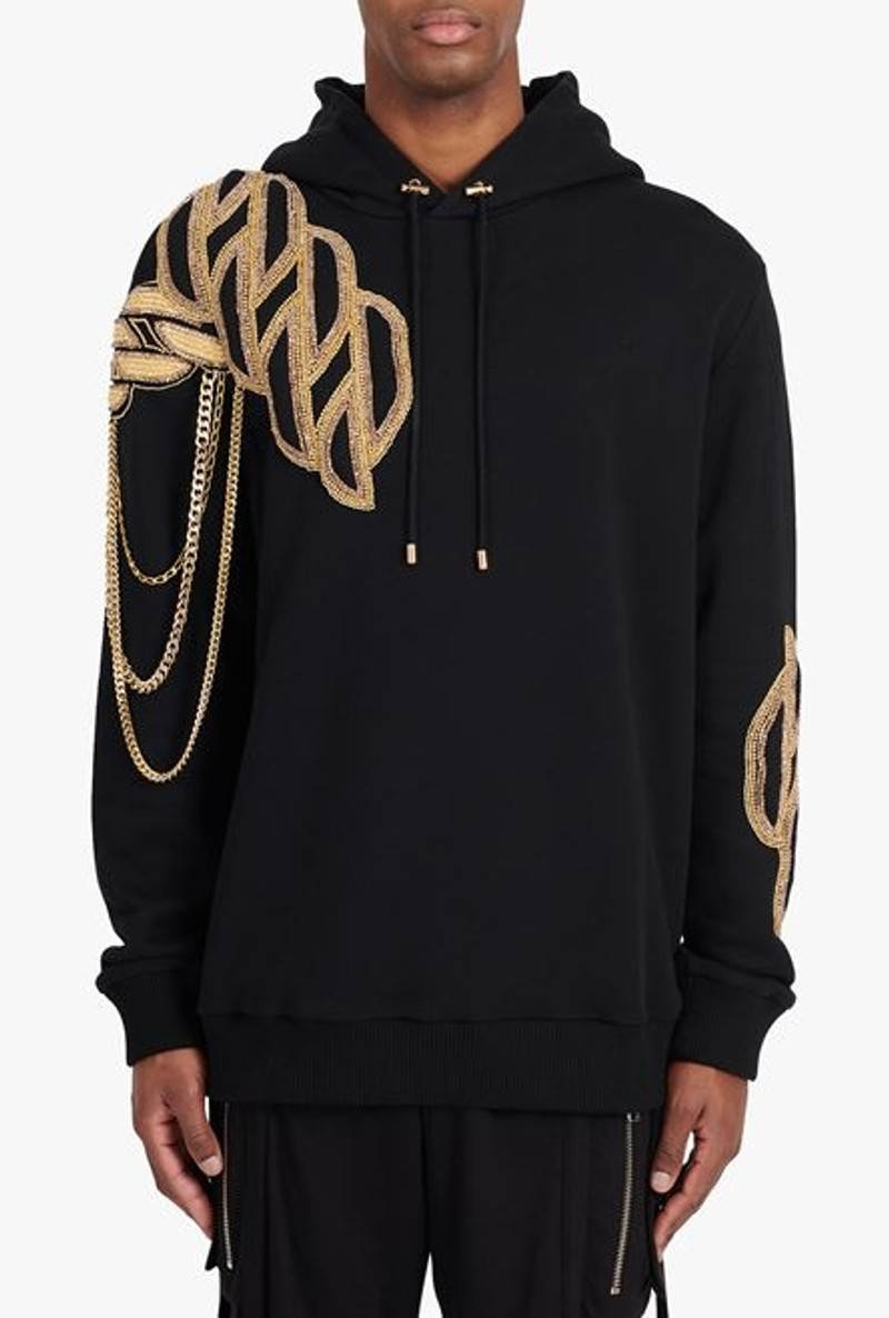 Black cotton sweatshirt with embroidered gold Balmain Paris logo 5