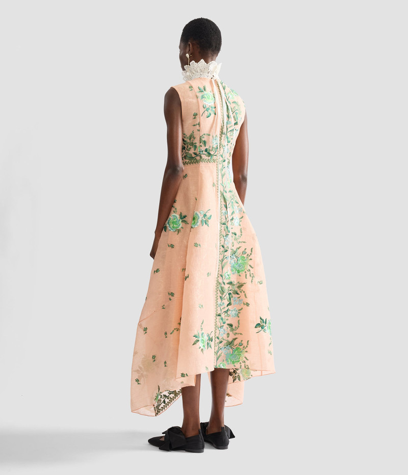 EMBROIDERED ORGANZA DRAPED MIDI DRESS 4