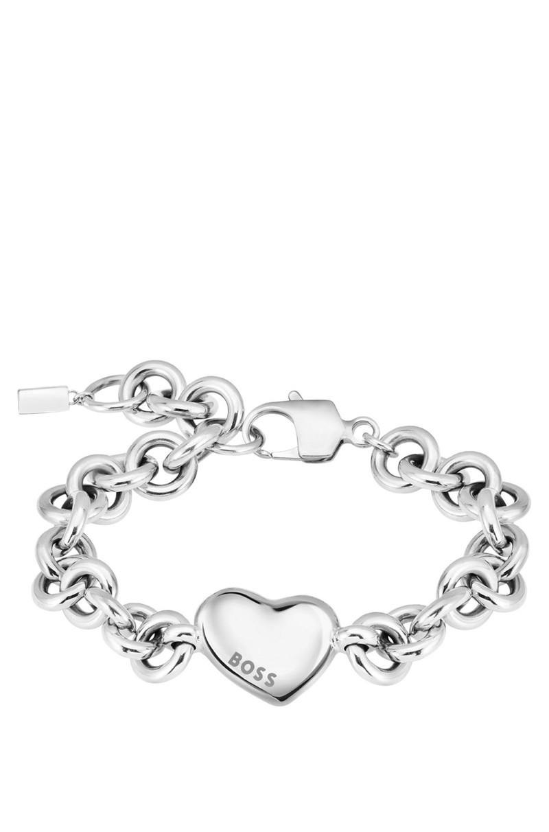 BOSS SILVER-TONE CHAIN BRACELET WITH HEART CHARM outlook