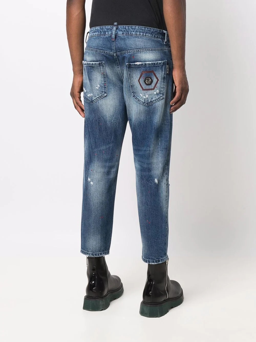 Hexagon-logo distressed jeans - 4