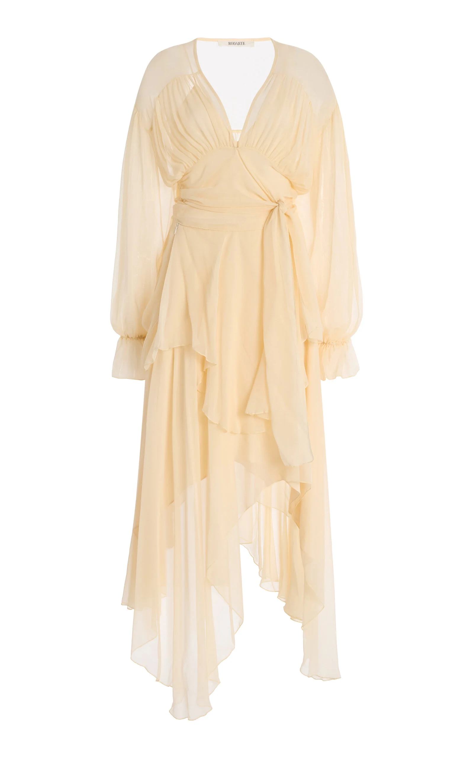 Tie-Detailed Silk-Chiffon Midi Dress off-white - 1