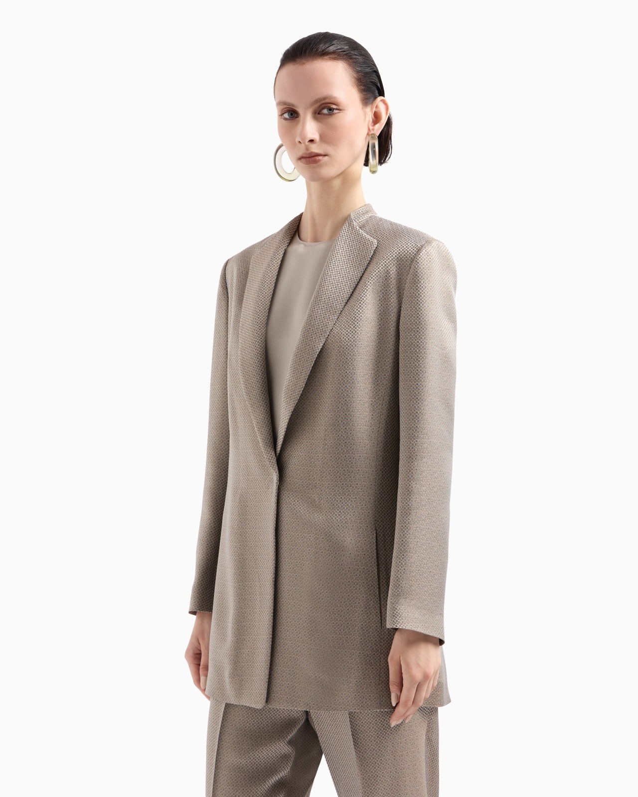 LONG SINGLE-BREASTED JACKET IN JACQUARD VISCOSE AND CUPRO - 3