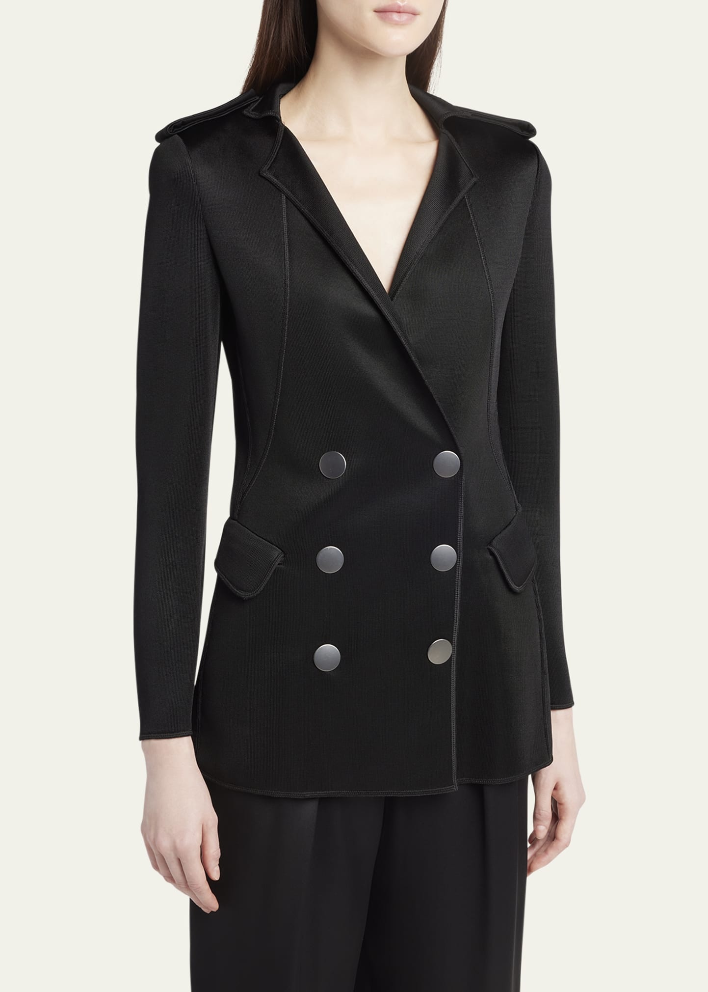 Double-Breasted Viscose Jersey Blazer - 4
