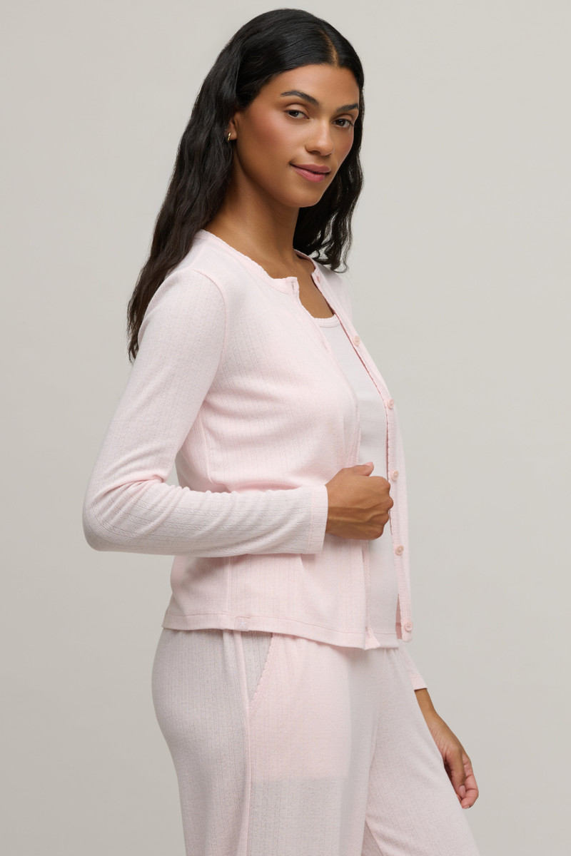 Barefoot Dreams Pointelle Rib Cardigan with Scallop Trim outlook