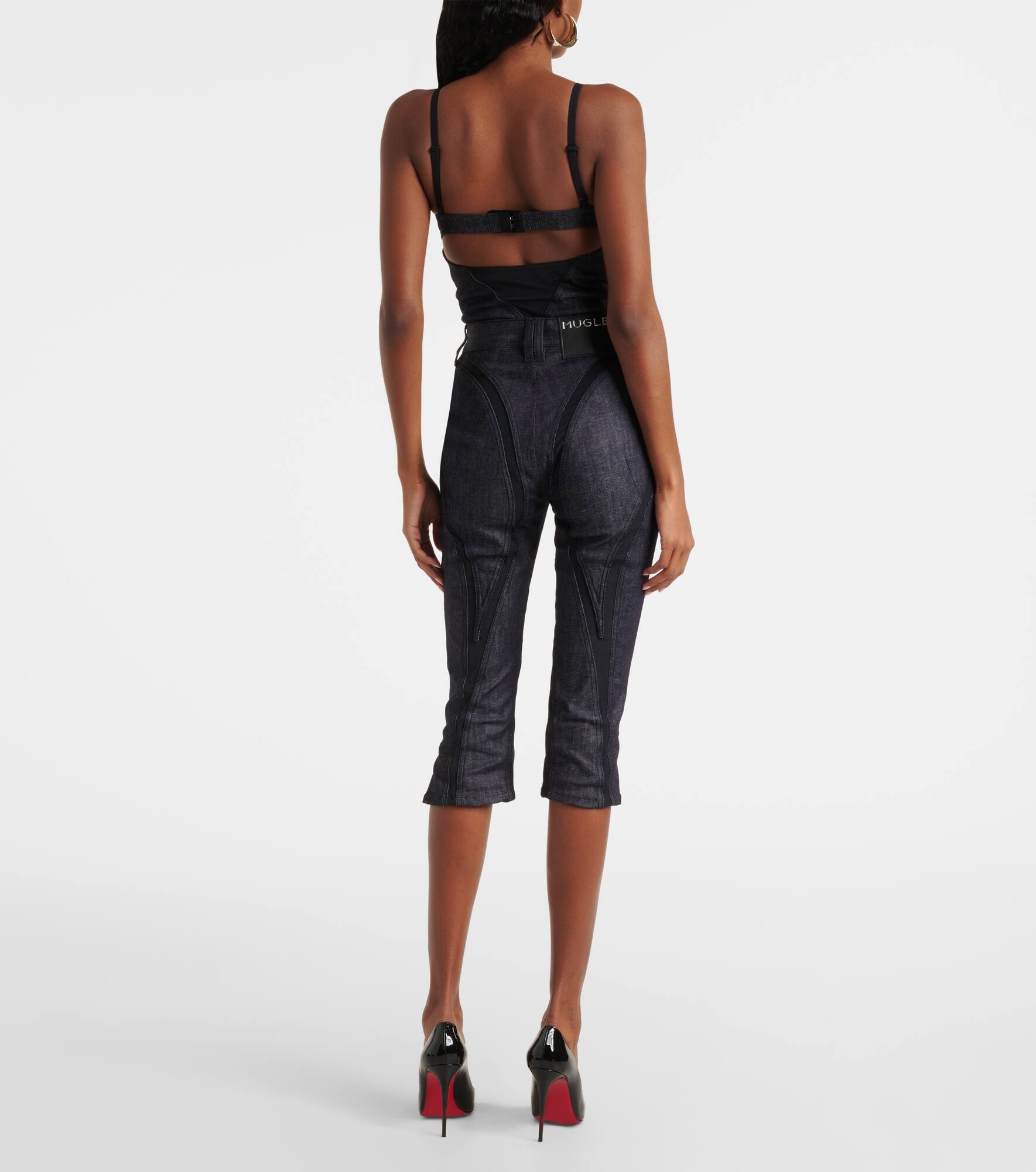 Mesh-trimmed denim capri pants - 3
