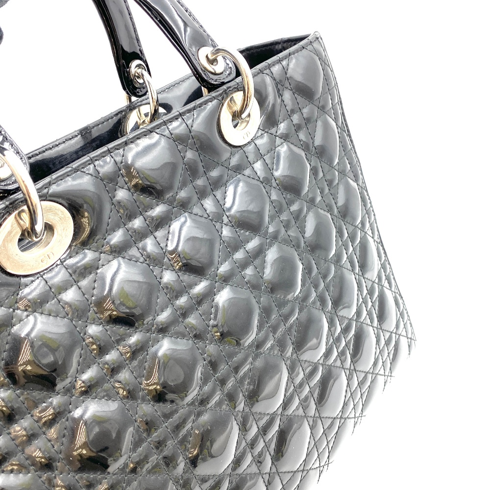 Christian - Christian Dior Black Patent Lady Bag Large - 12
