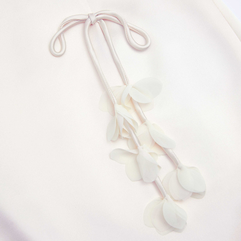 Cream 3D Flower Satin Midi Skirt 6