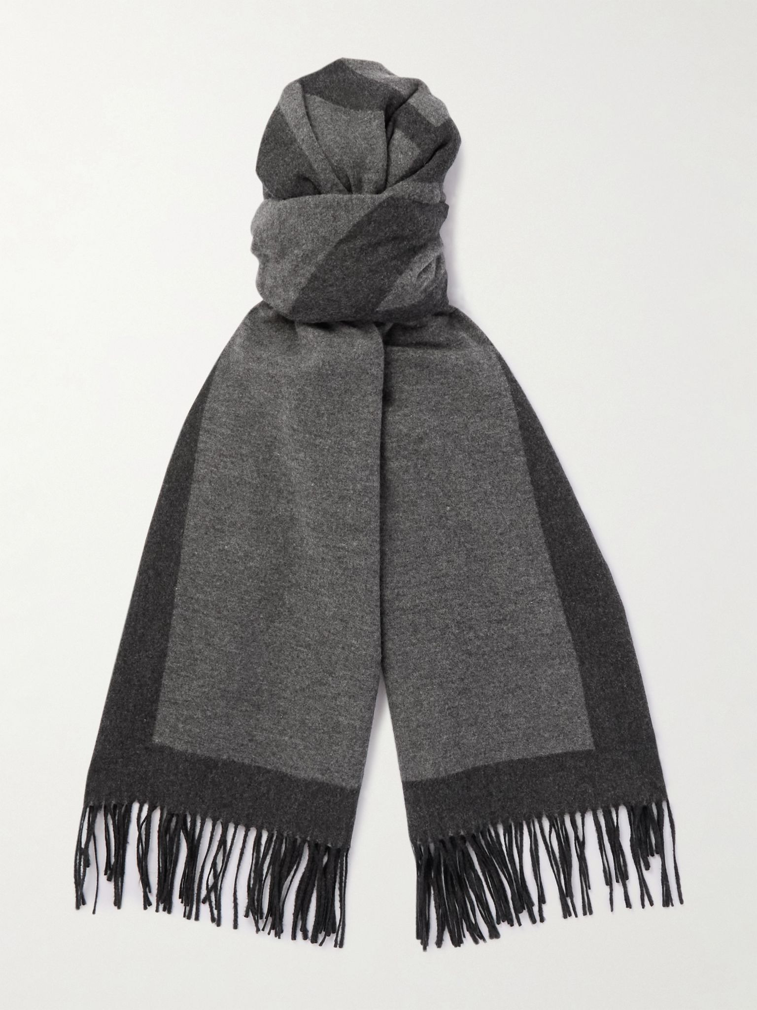 Fringed Logo-Embroidered Brushed-Silk Scarf Gray - 1