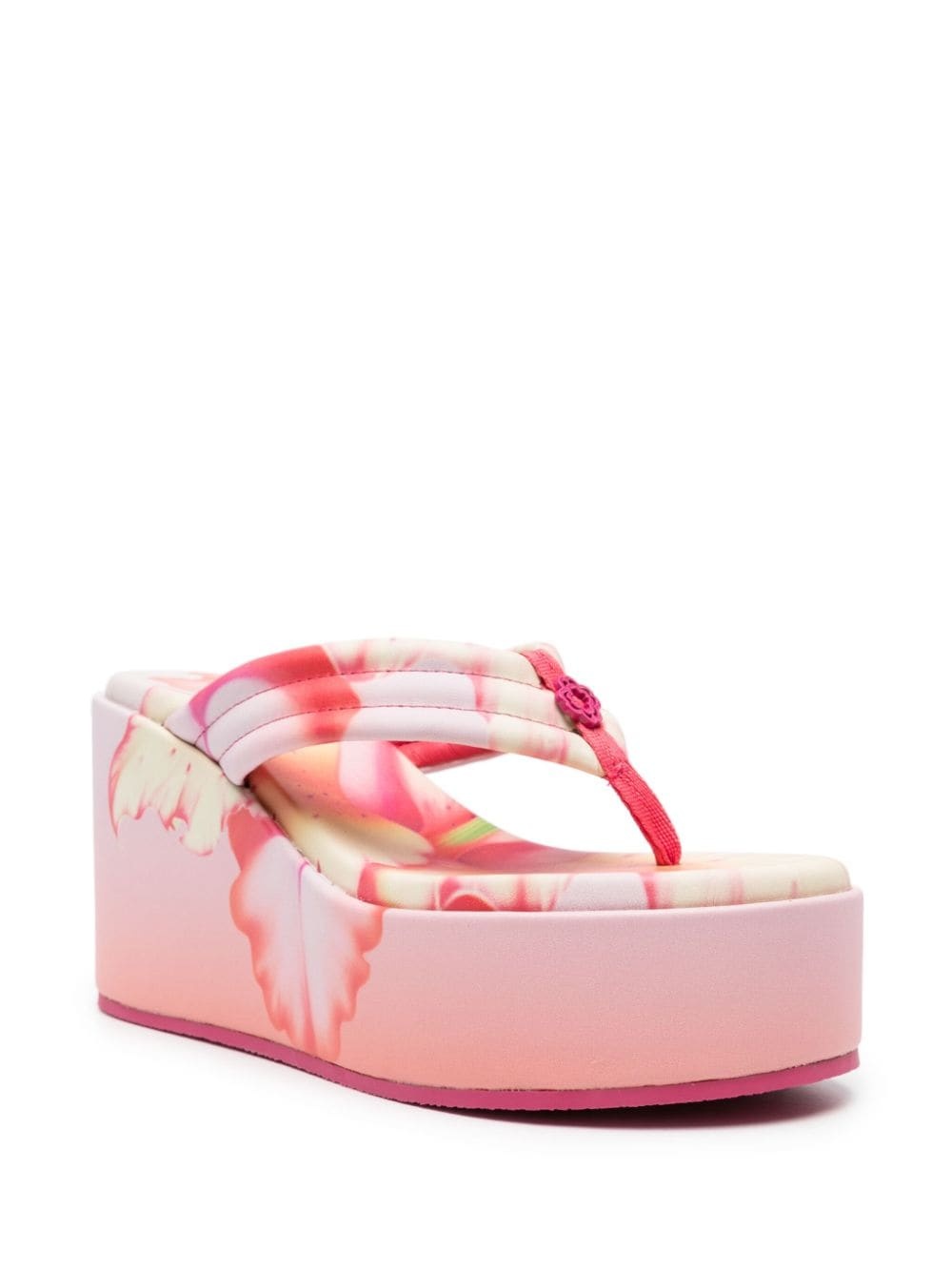 90mm floral-print leather wedge sandals - 2