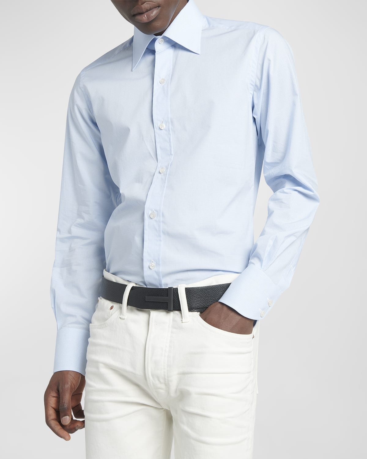 Men's Cotton Micro-Gingham Check Sport Shirt - 7