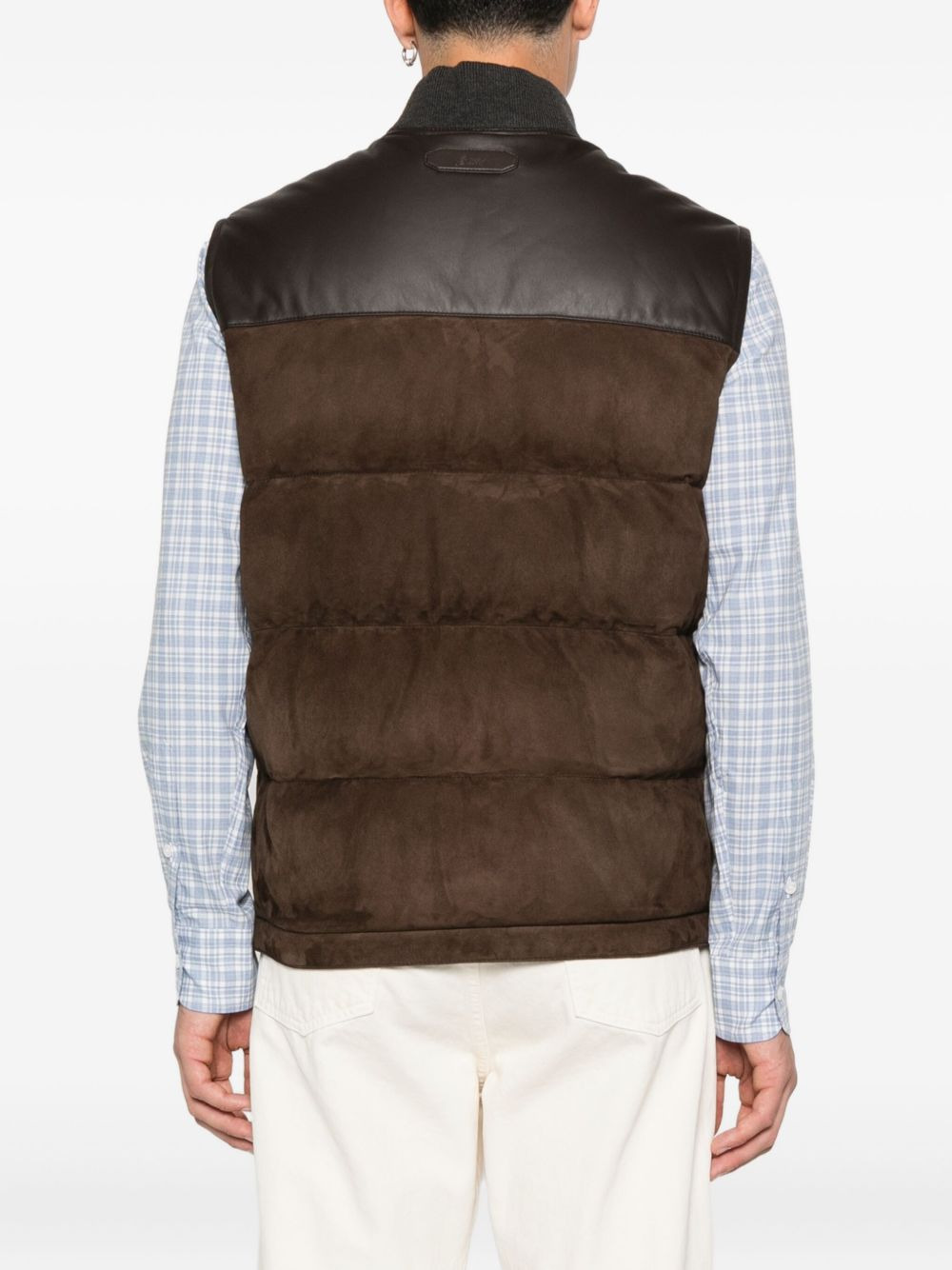 leather-panel quilted vest - 4