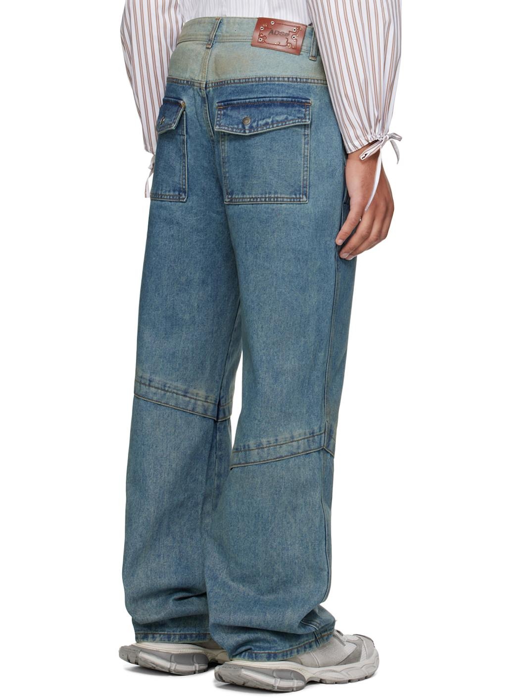 Blue Layered Wide Leg Jeans - 3