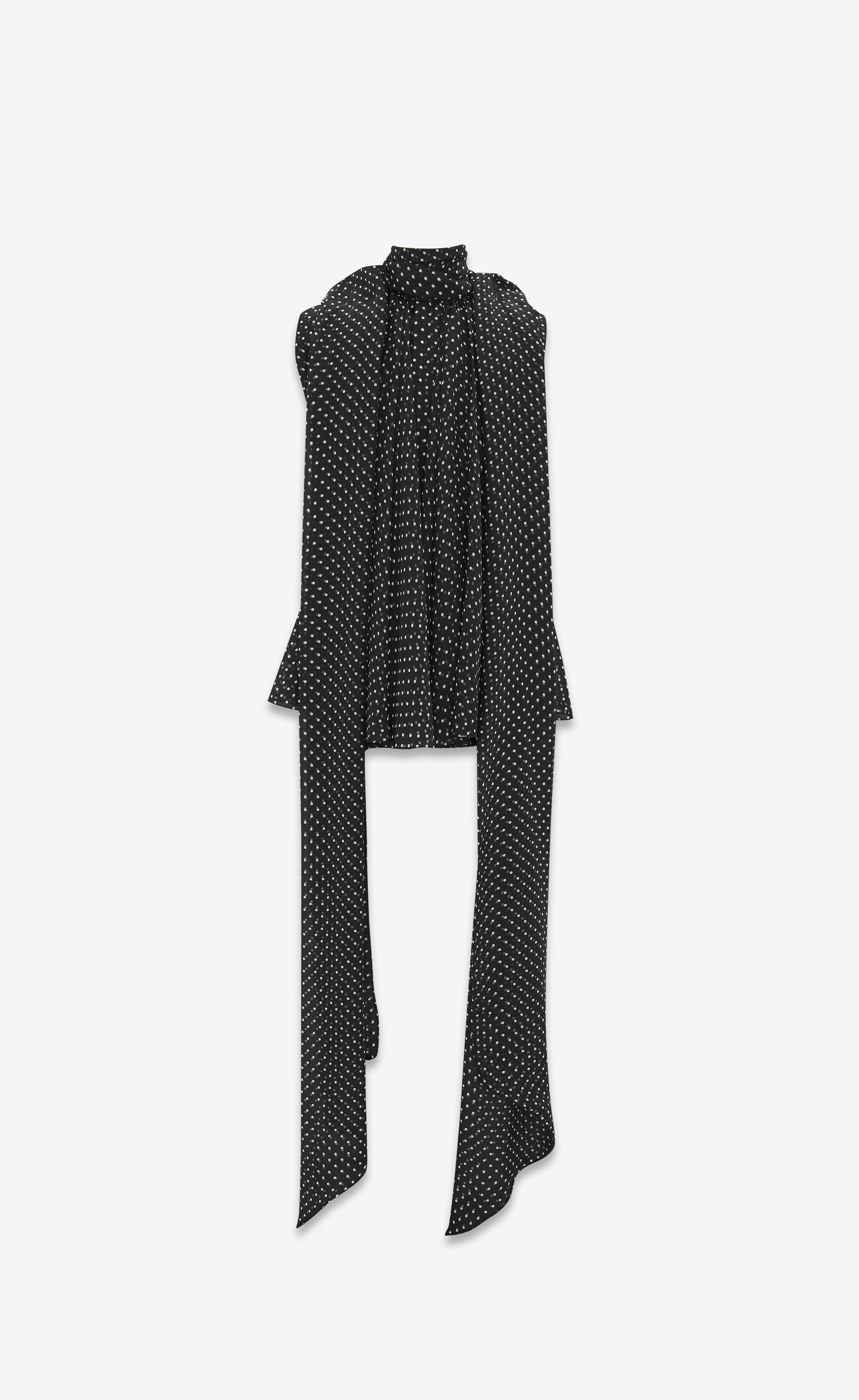 oversized lavallière-neck top in dotted silk muslin - 4