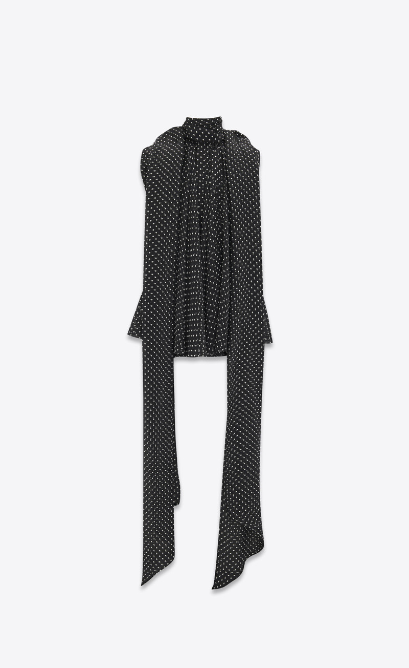 oversized lavallière-neck top in dotted silk muslin 4