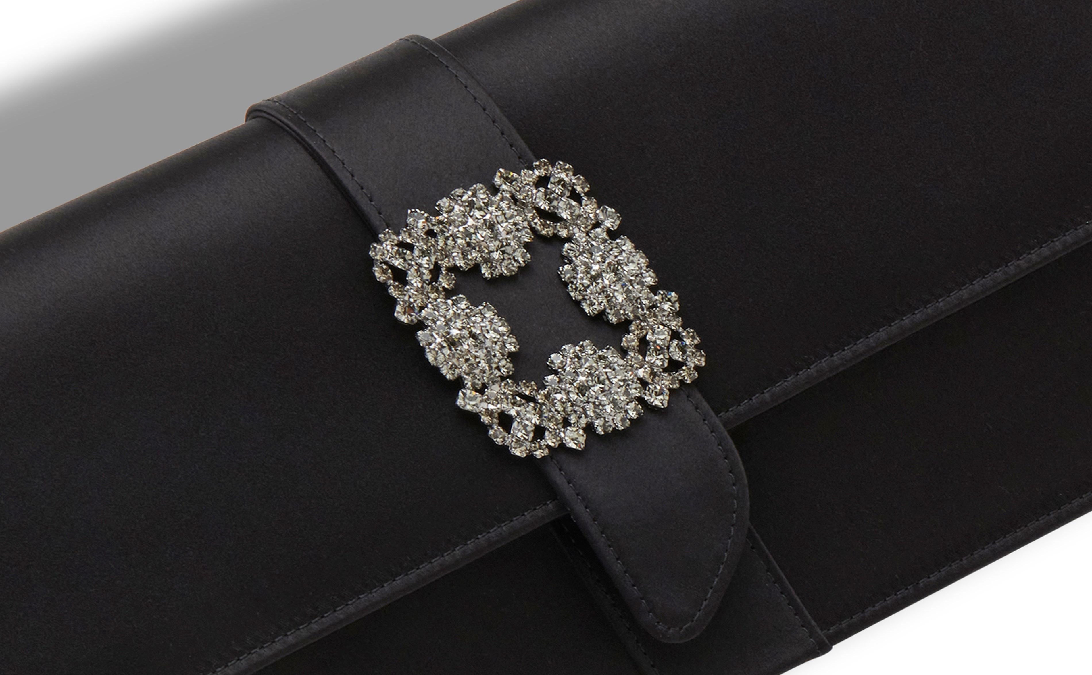 Black Satin Jewel Buckle Clutch - 4