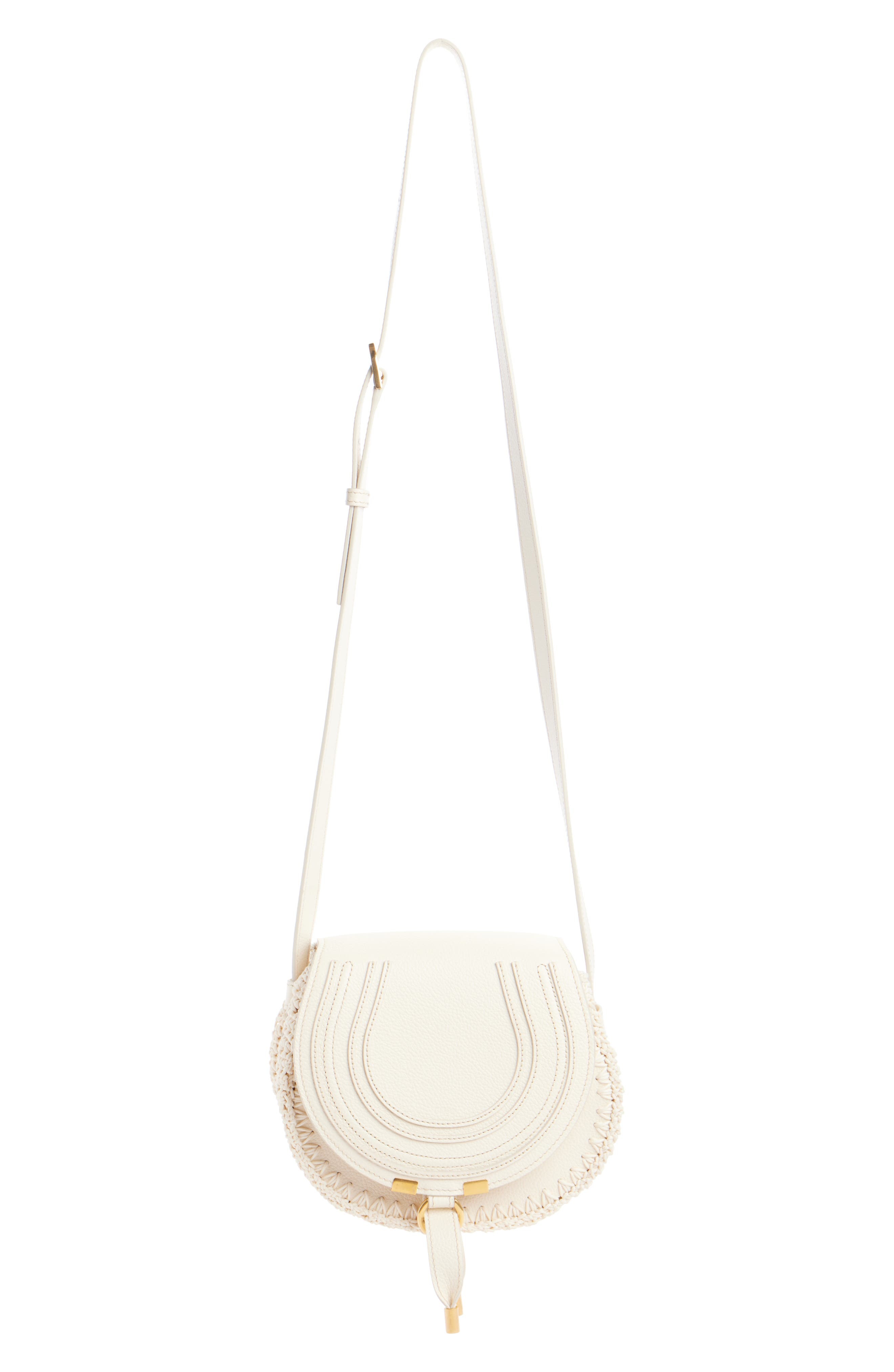 Chloé Small Marcie Crochet Trim Leather Crossbody Bag in White at Nordstrom - 2
