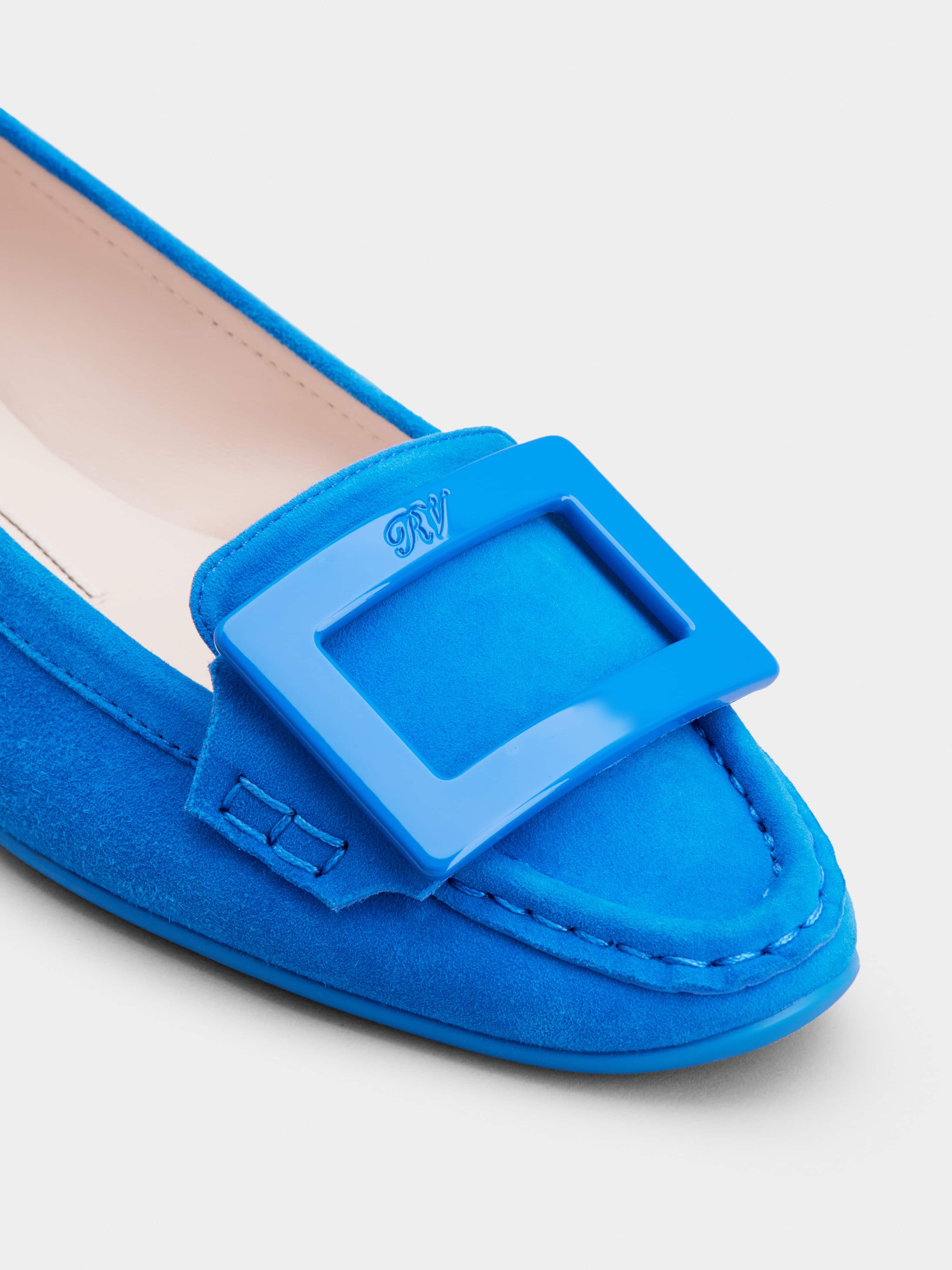 Lacquered Buckle Loafers  in Suede - 3