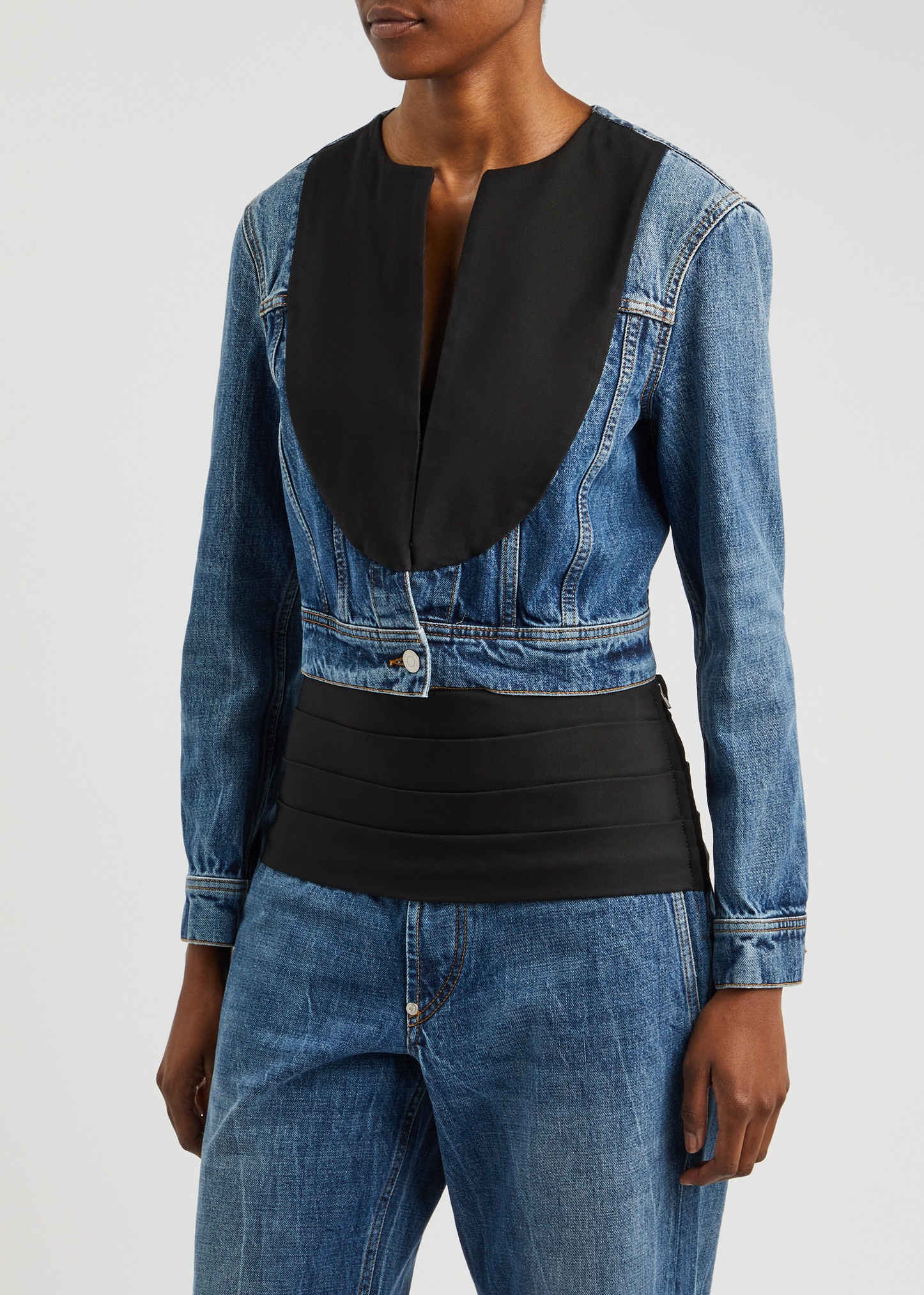 Panelled cropped denim jacket - 2