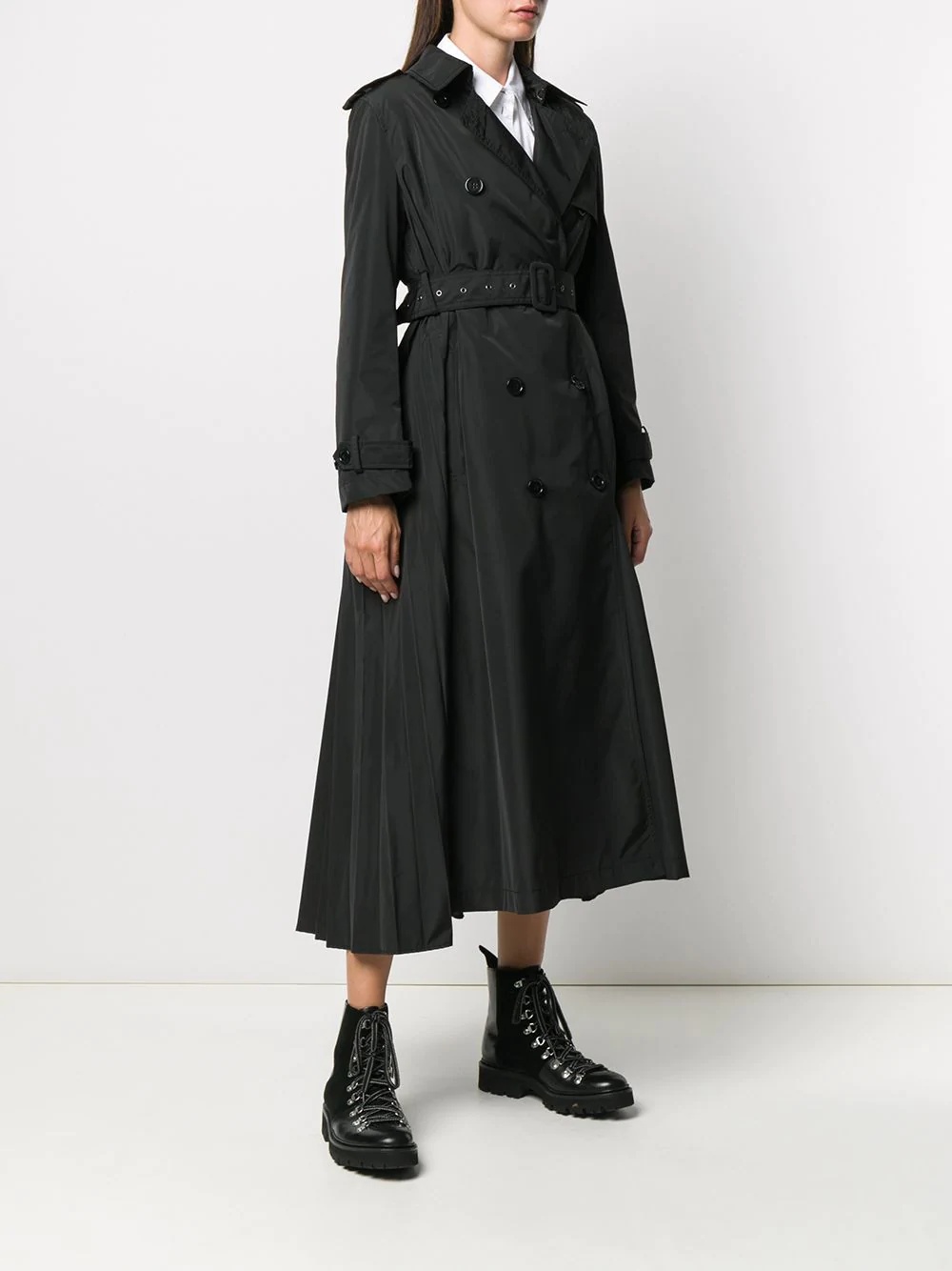 double-breasted pleated trench coat - 3