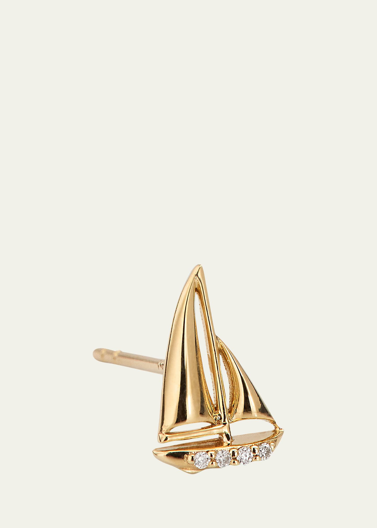 14K Yellow Gold Diamond Sailboat Stud Earring, Single - 3