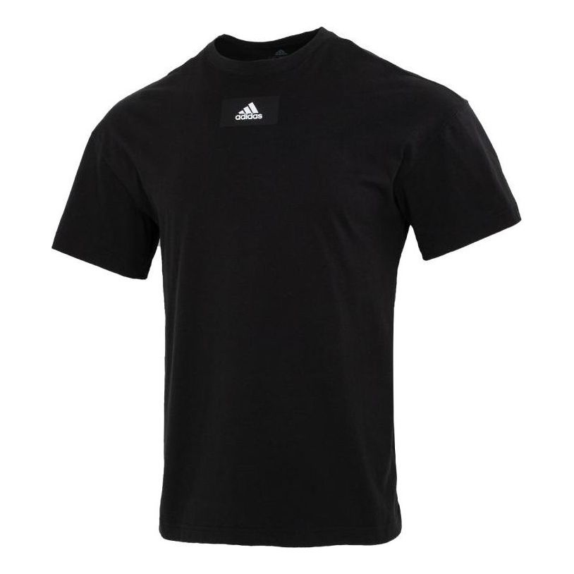 Men's adidas Printing Logo Solid Color Round Neck Pullover Short Sleeve Black T-Shirt HE4361 - 1