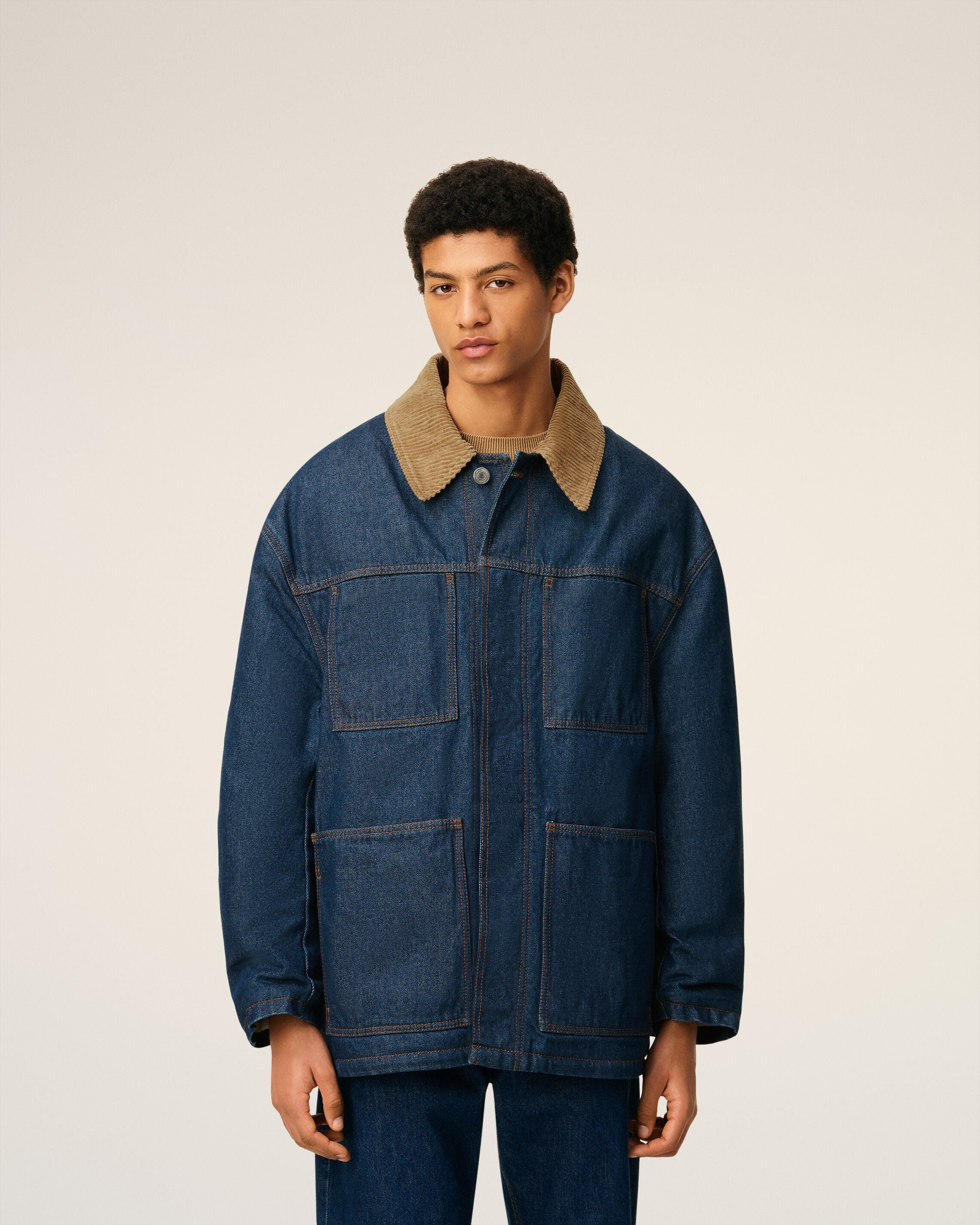 BLUE COTTON PADDED WORKER JACKET - 3