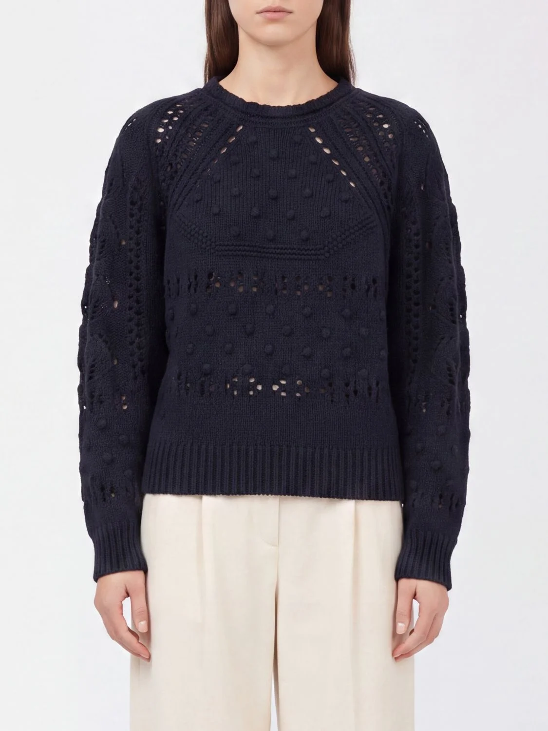 ISABEL MARANT ETOILE Wool and Cotton Blend Crewneck Jumper with Ribbed Trims - 1