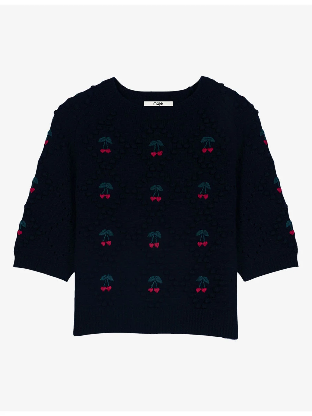 Cherry-Embroidered Bobble-Knit Wool Jumper - 1
