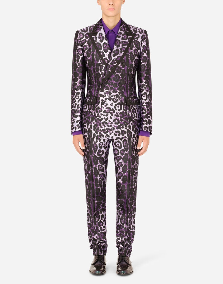 Double-breasted in leopard-print jacquard Sicilia-fit suit - 1