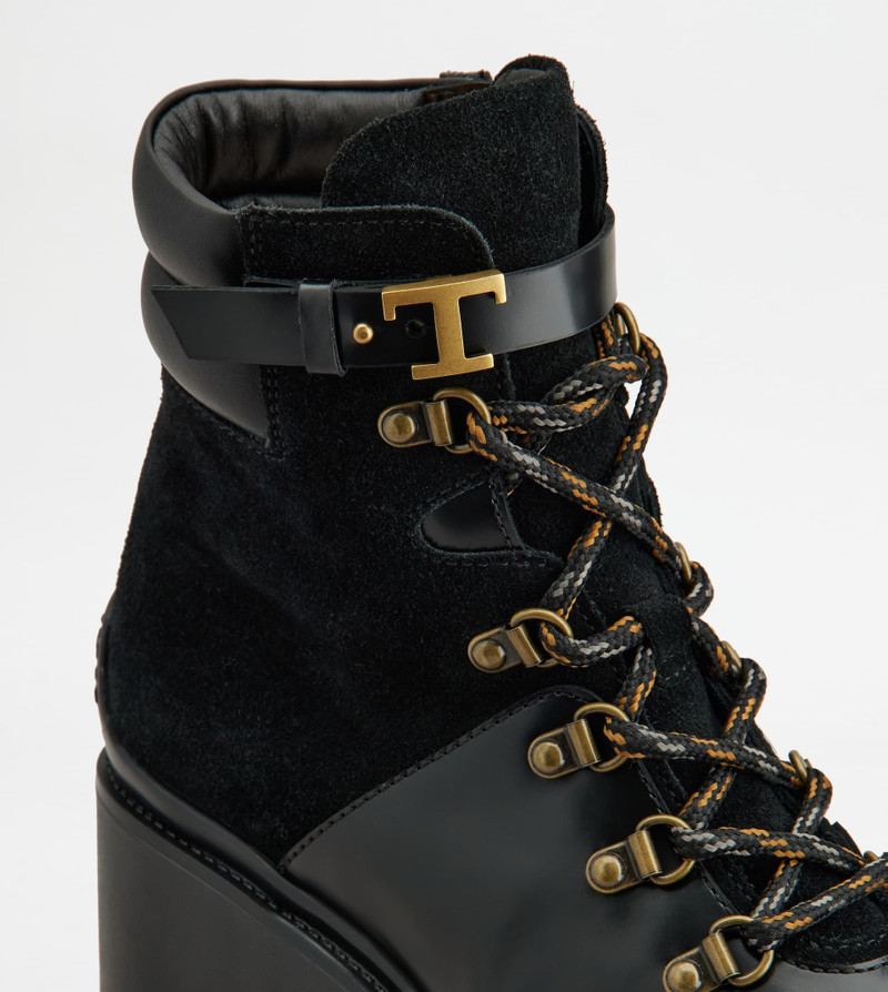 LACE-UP ANKLE BOOTS IN SMOOTH LEATHER AND SUEDE - BLACK 5