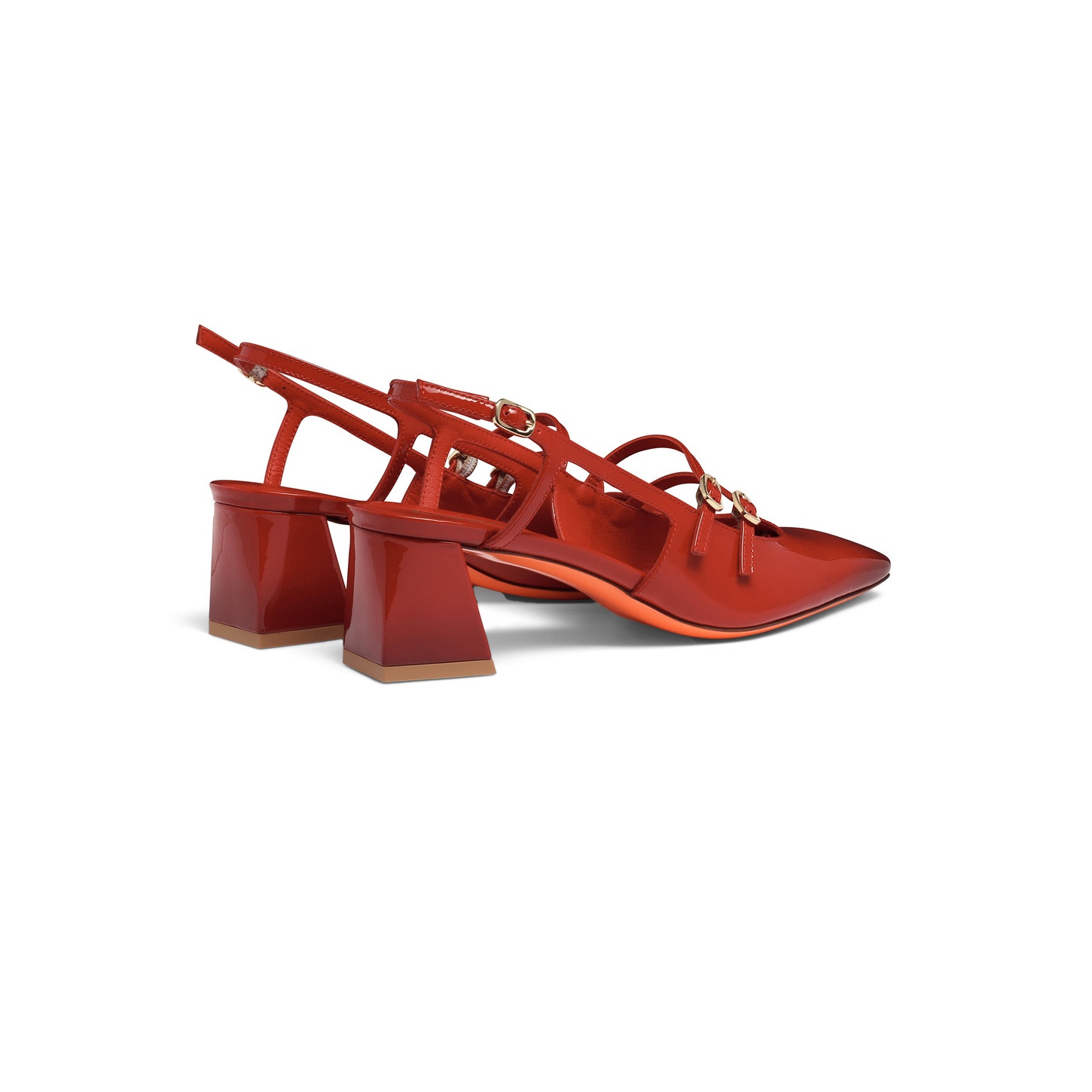 Women's red patent leather mid-heel slingback - 5