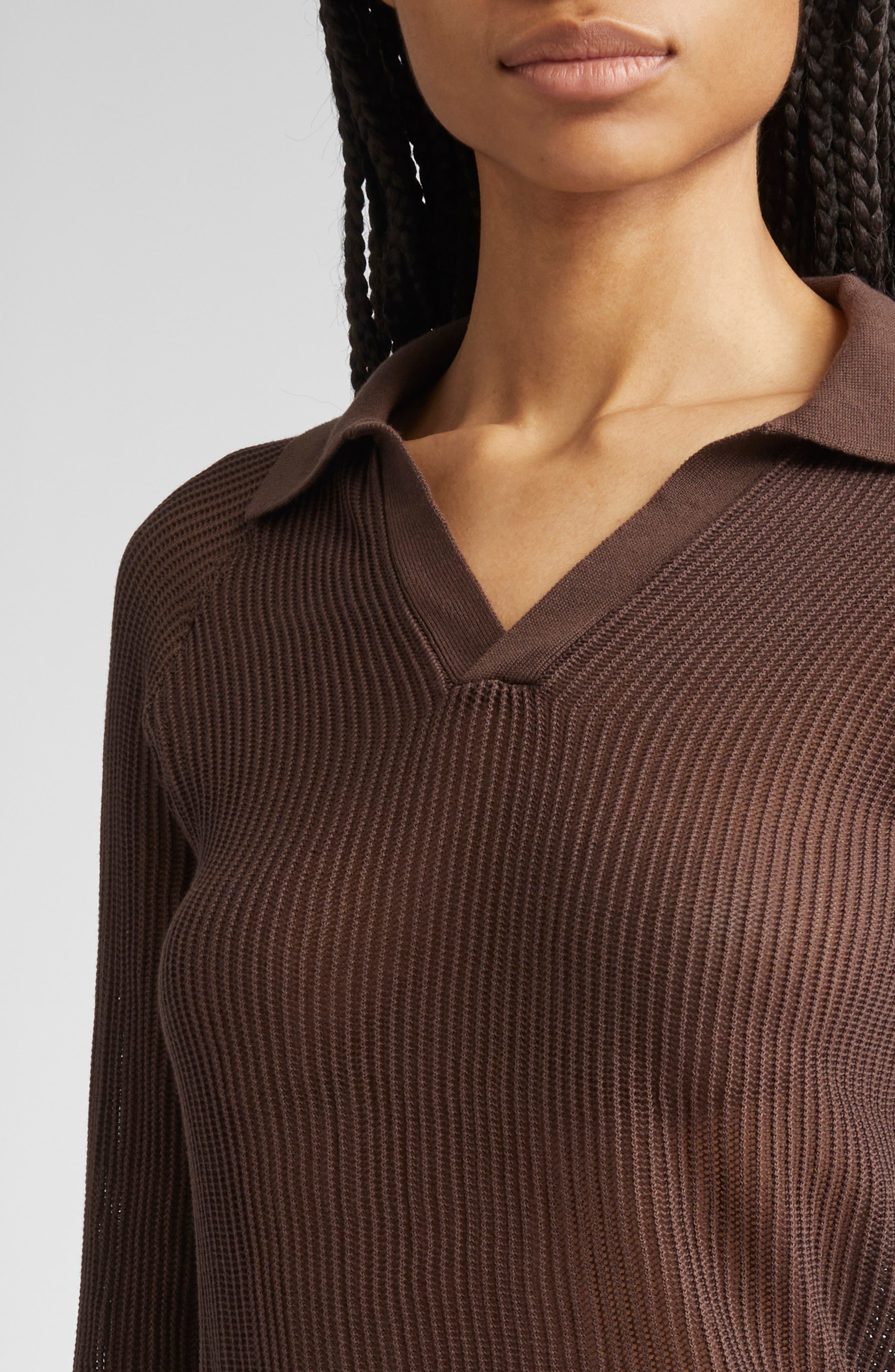 Paloma Wool Dandy Open Stitch Long Sleeve Polo in Brown at Nordstrom - 5