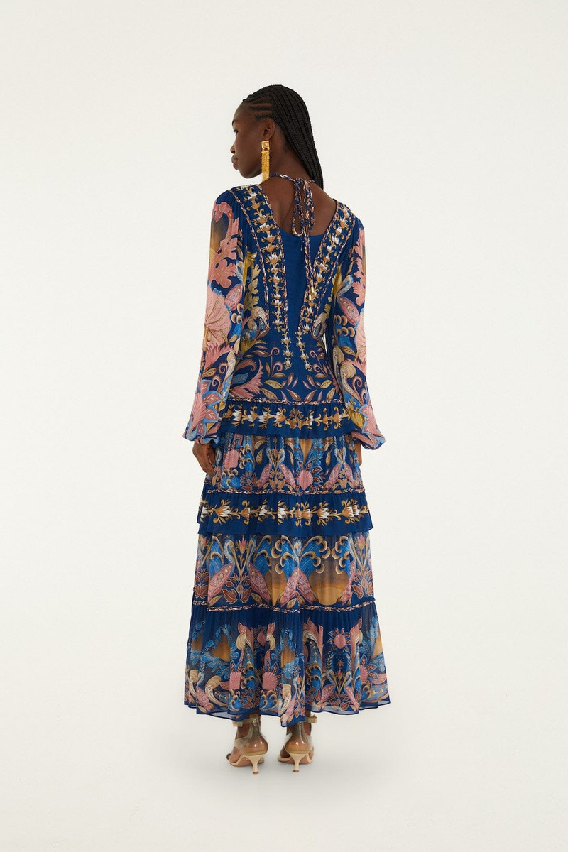 Navy Blue Sea Garden Braid Details Maxi Dress 3