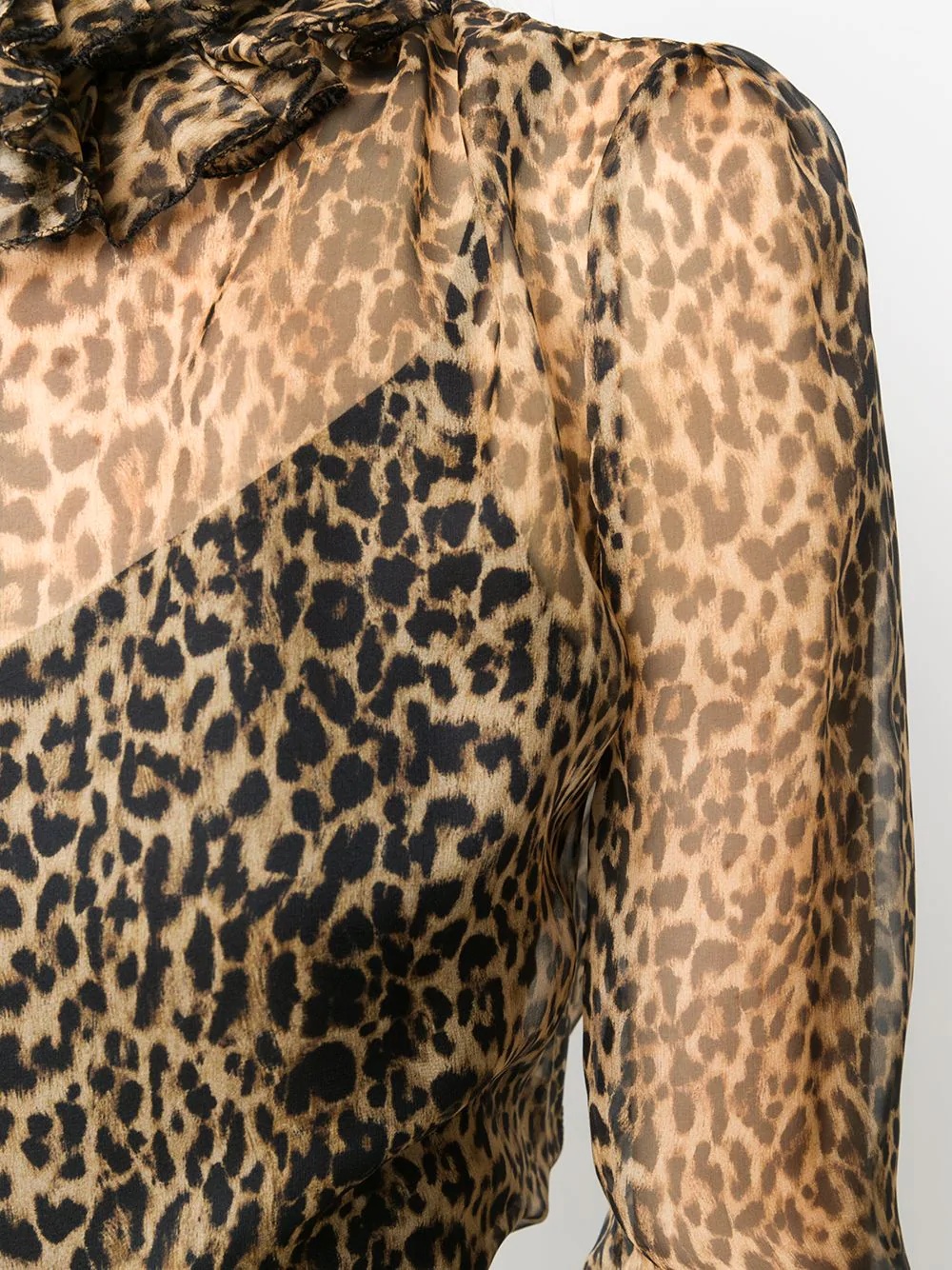 leopard print ruffle neck silk blouse - 5