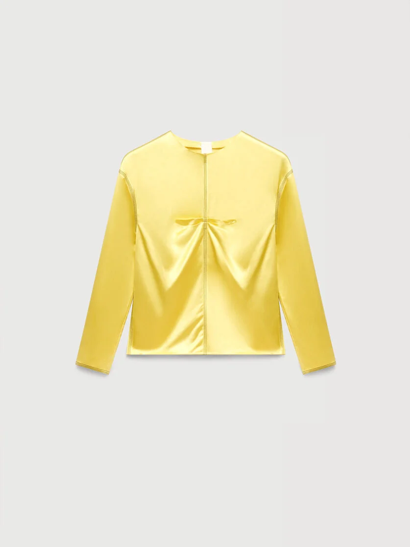 YELLOW SATIN TOP WITH CONTRAST STITCHING - 1