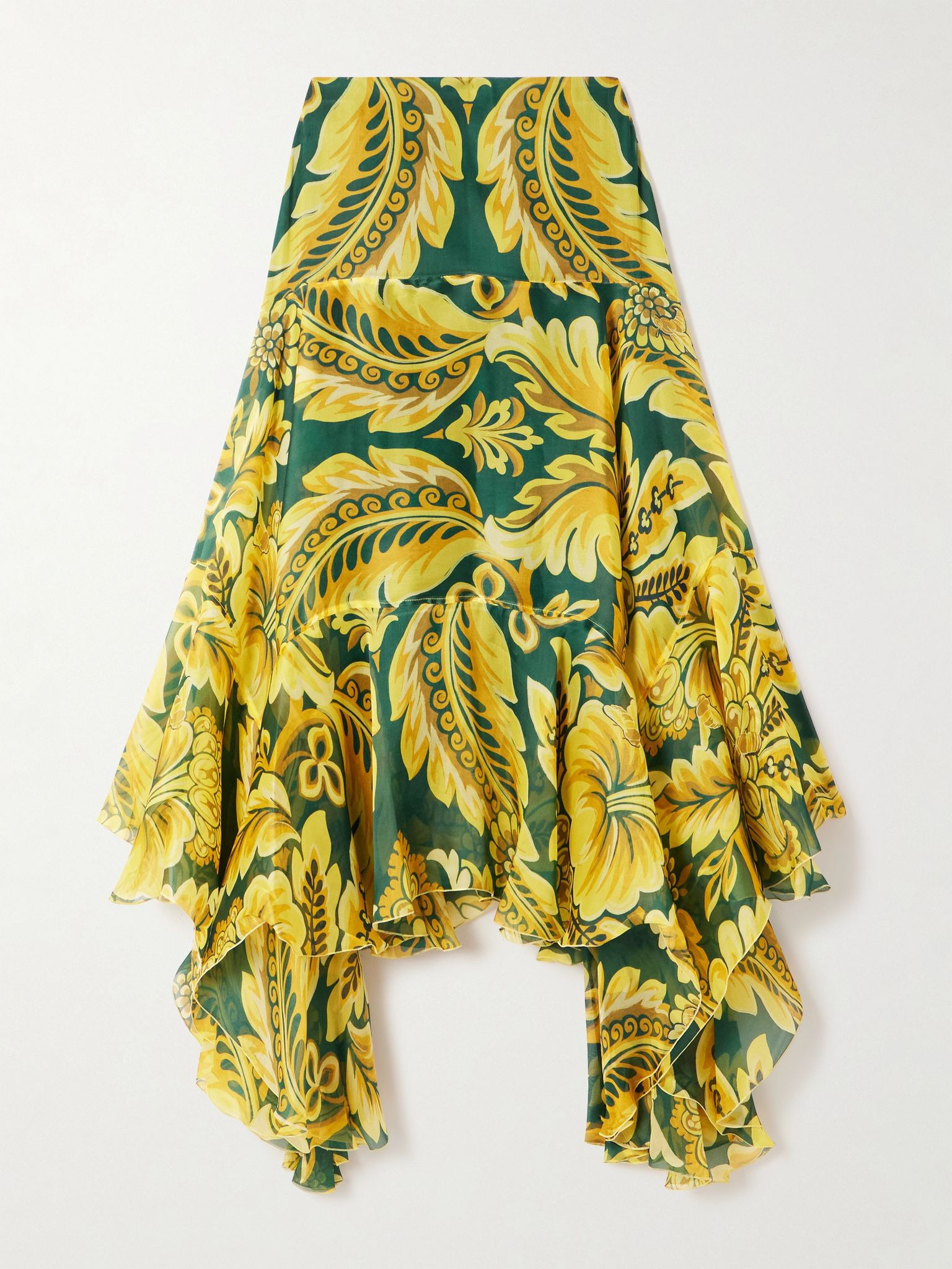 Asymmetric ruffled printed silk skirt Yellow - 1