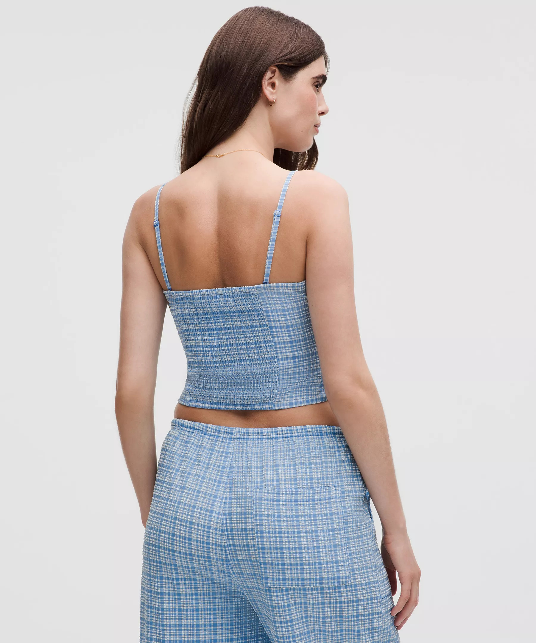 Seersucker Check Strappy Tank Top - 2