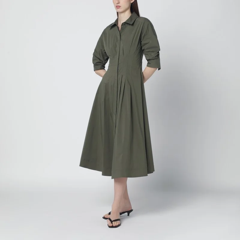 Military green midi shirt dress - 1