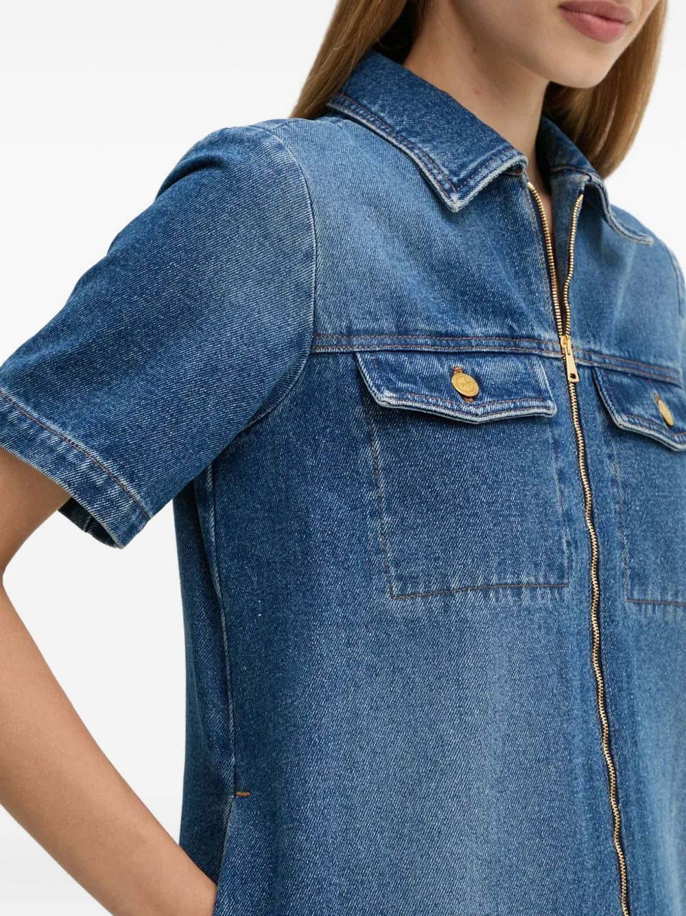 zip-front pocket denim mini dress - 5