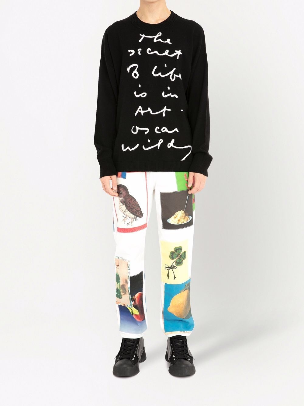 intarsia-quote wool jumper - 2