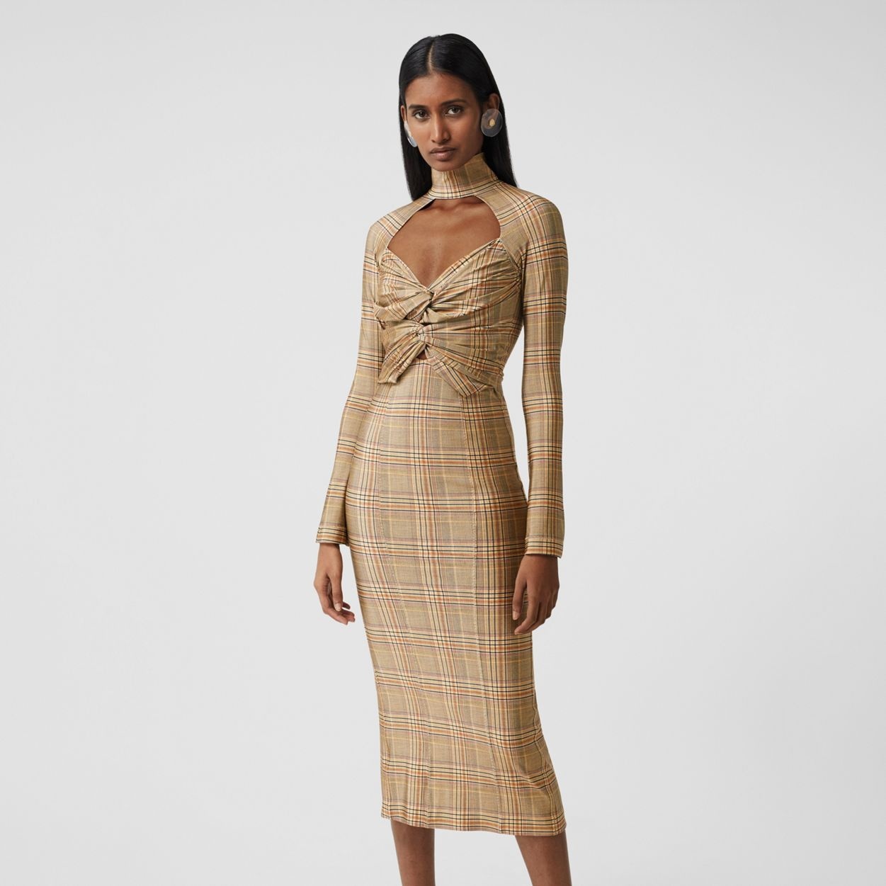 Cut-out Check Stretch Jersey Dress - 4